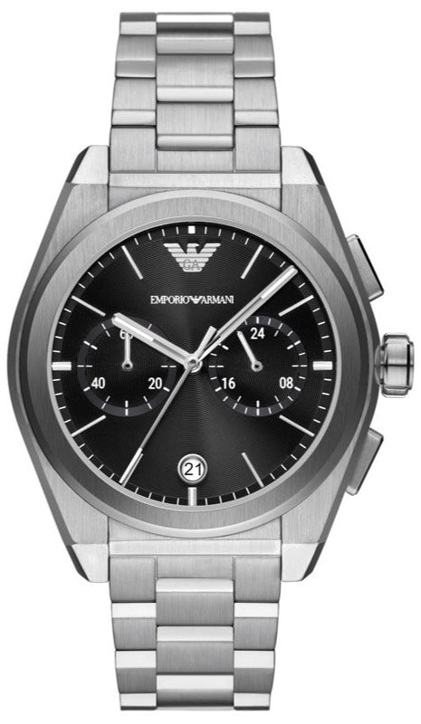 Emporio Armani Federico Chronograph Black Dial Silver Steel Strap Watch For Men - AR11560 Buy Now By Emporio Armani