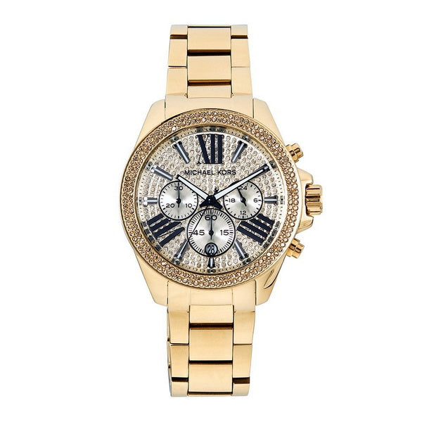 Michael Kors Wren Chronograph Crystal Pave Gold Dial Gold Steel Strap Watch for Women - MK6095 Buy Now By Michael Kors