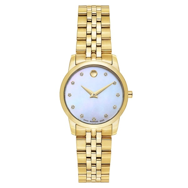 Movado Museum Classic Diamonds Mother of Pearl Dial Gold Steel Strap Watch For Women - 0606998 Buy Now By Movado