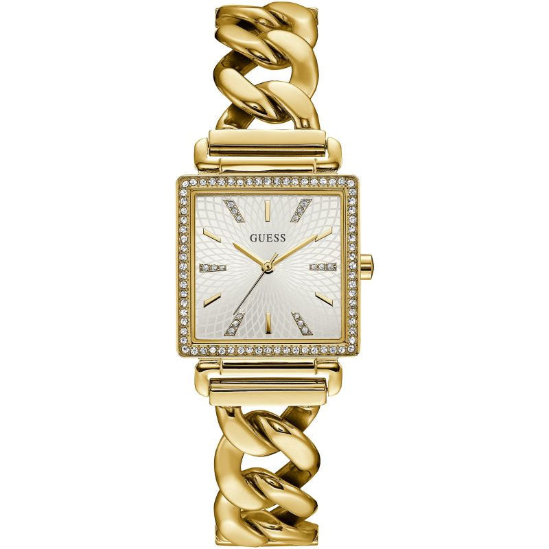 Guess Vanity Diamonds Silver Dial Gold Steel Strap Watch for Women - W1030L2 Buy Now By Guess