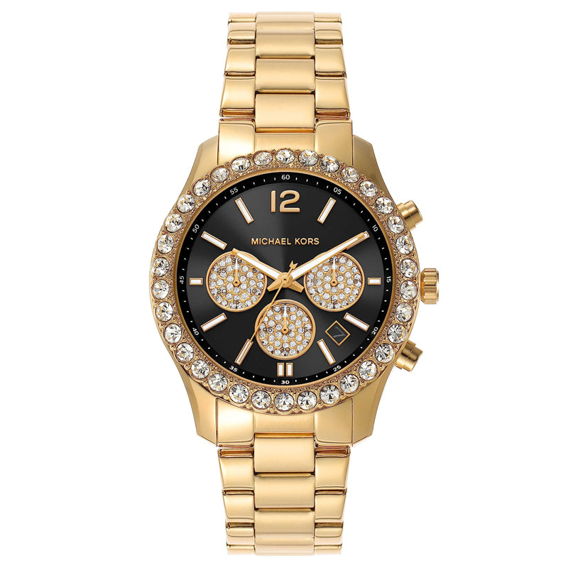 Michael Kors Berkley Chronograph Black Dial Gold Steel Strap Watch For Women - MK7414 Buy Now By Michael Kors