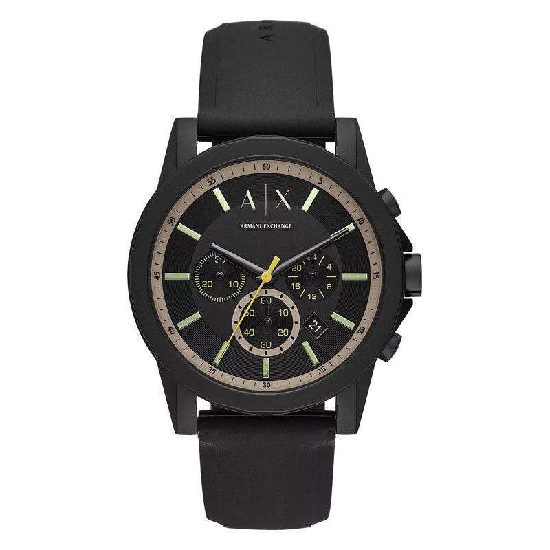 Armani Exchange Outerbanks Chronograph Black Dial Black Silicone Strap Watch For Men - AX1343 Buy Now By Armani Exchange