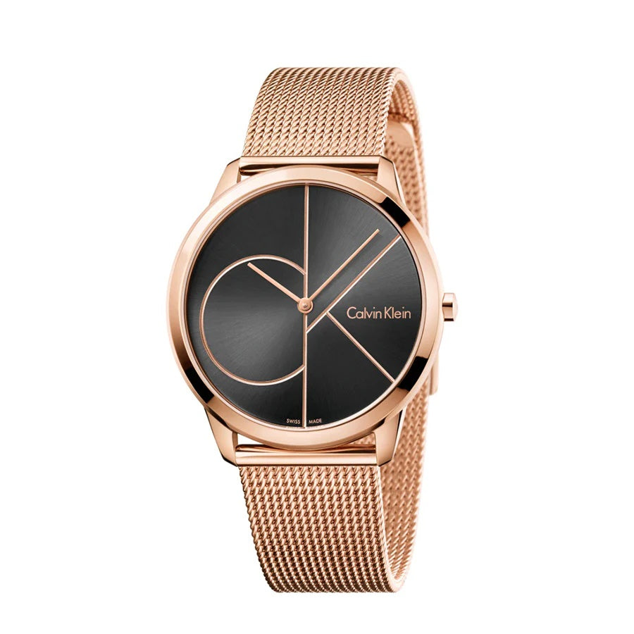 Calvin Klein Minimal Black Dial Rose Gold Mesh Bracelet Watch for Men - K3M21621 Buy Now By Calvin Klein