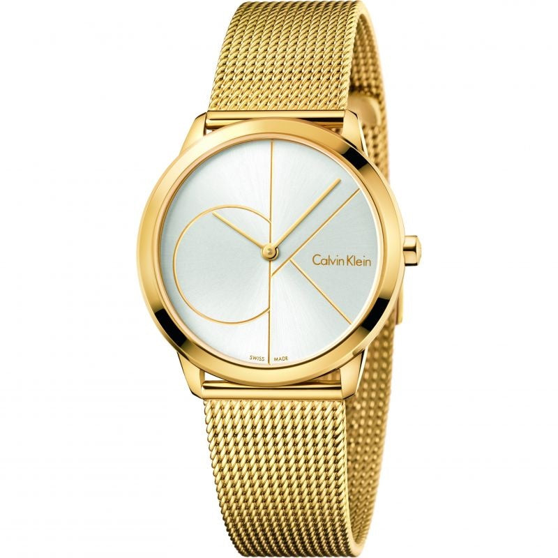 Calvin Klein Minimal Silver Dial Gold Mesh Bracelet Watch for Women - K3M22526 Buy Now By Calvin Klein