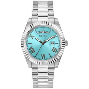 Guess Connoisseur Turquoise Dial Silver Steel Strap Watch for Men - GW0265G11 Buy Now By Guess