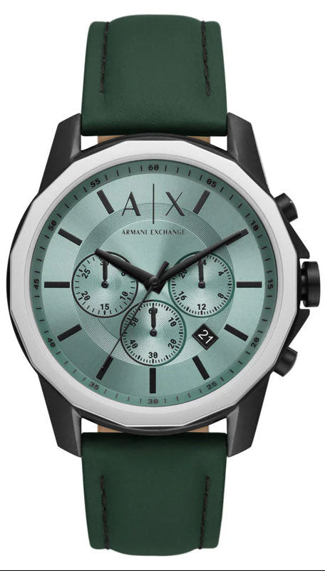 Armani Exchange Banks Chronograph Green Dial Green Leather Strap Watch For Men - AX1725 Buy Now By Armani Exchange