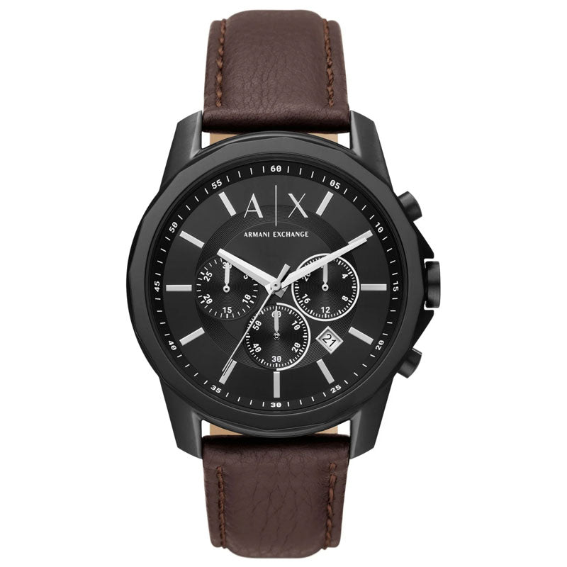 Armani Exchange Outerbanks Chronograph Black Dial Brown Leather Strap Watch For Men - AX1732 Buy Now By Armani Exchange