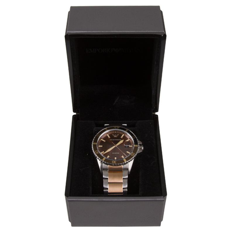 Emporio Armani Diver Quartz Brown Dial Two Tone Steel Strap Watch For Men - AR11340 Buy Now By Emporio Armani