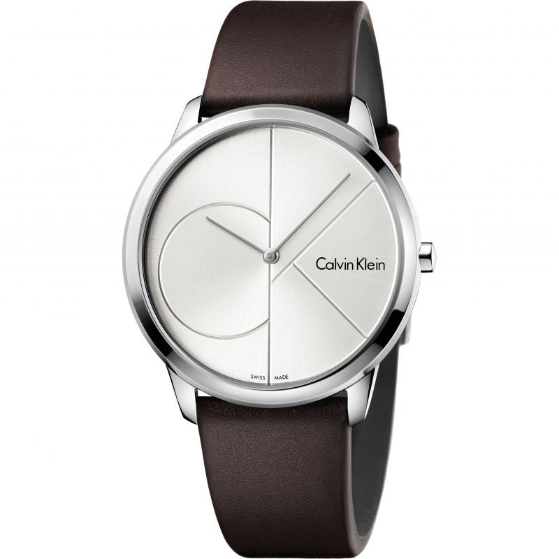Calvin Klein Minimal Silver Dial Brown Leather Strap Watch for Men - K3M211G6 Buy Now By Calvin Klein