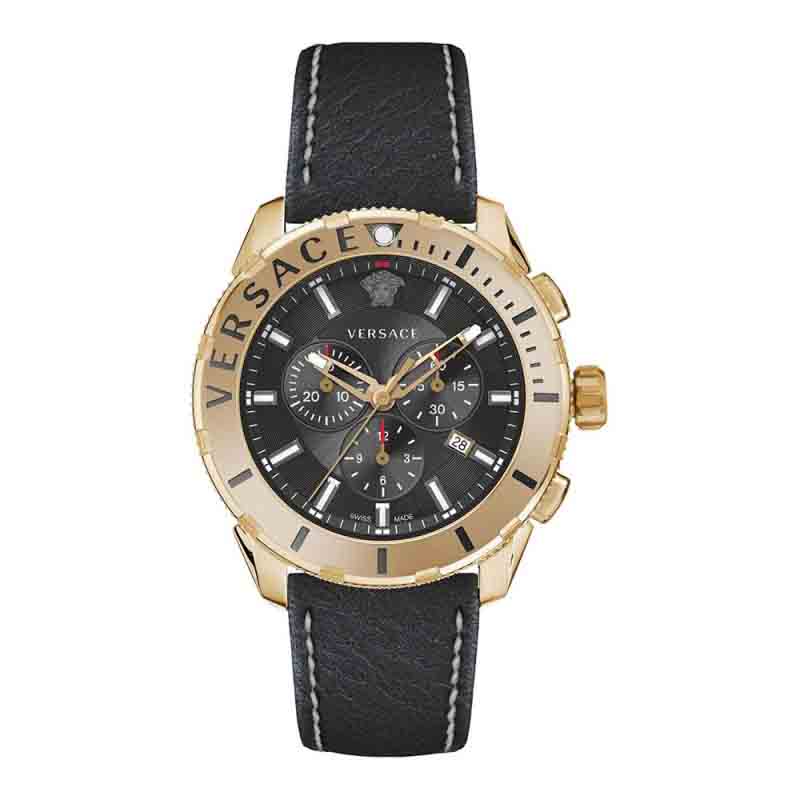 Versace Casual Chronograph Black Dial Black Leather Strap Watch for Men - VERG003-18 Buy Now By Versace