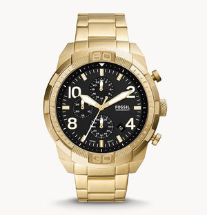 Fossil Bronson Chronograph Black Dial Gold Steel Strap Watch for Men - FS5877 Buy Now By Fossil