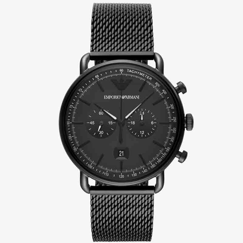 Emporio Armani Aviator Chronograph Black Dial Black Mesh Bracelet Watch For Men - AR11264 Buy Now By Emporio Armani
