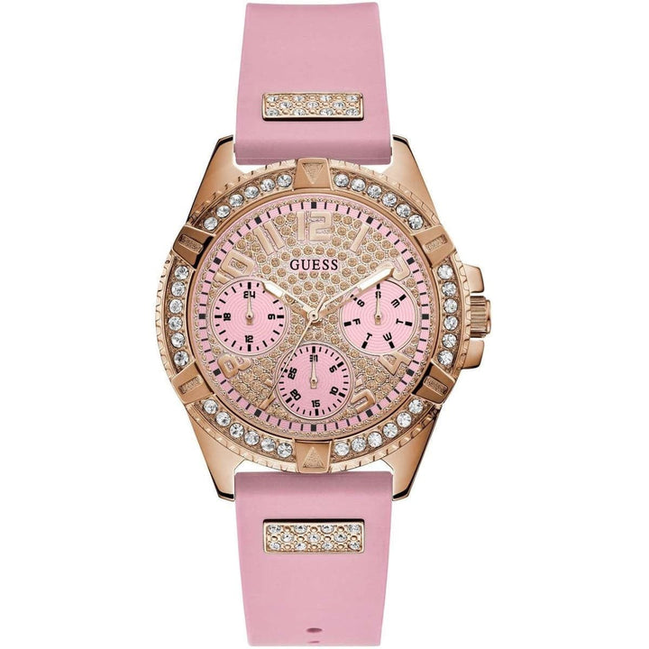 Guess Frontier Diamonds Rose Gold Dial Pink Rubber Strap Watch For Women - W1160L5 Buy Now By Guess