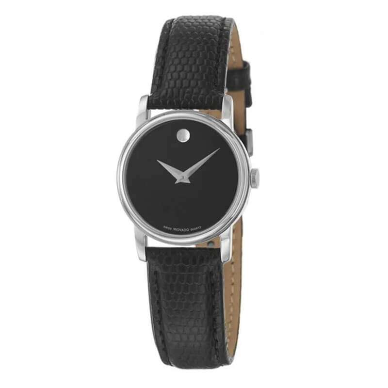 Movado Museum Black Dial Black Leather Strap Watch For Women - 2100004 Buy Now By Movado