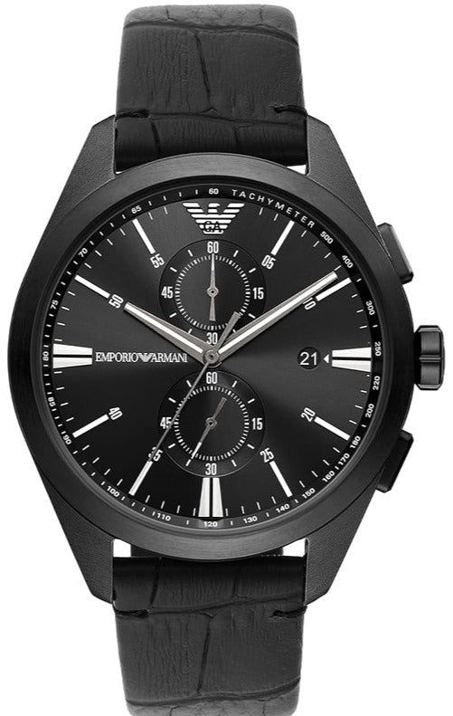 Emporio Armani Claudio Chronograph Black Dial Black Leather Strap Watch For Men - AR11483 Buy Now By Emporio Armani