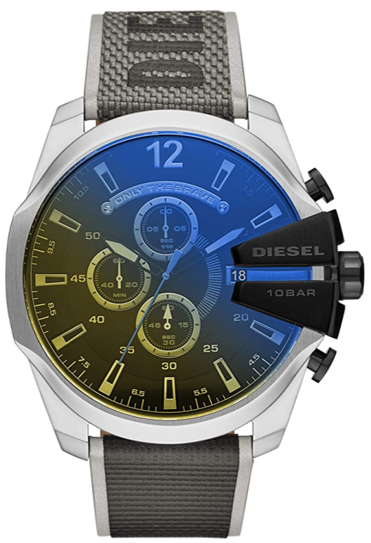 Diesel Mega Chief Chronograph Black Dial Grey Nylon Strap Watch For Men - DZ4523 Buy Now By Diesel