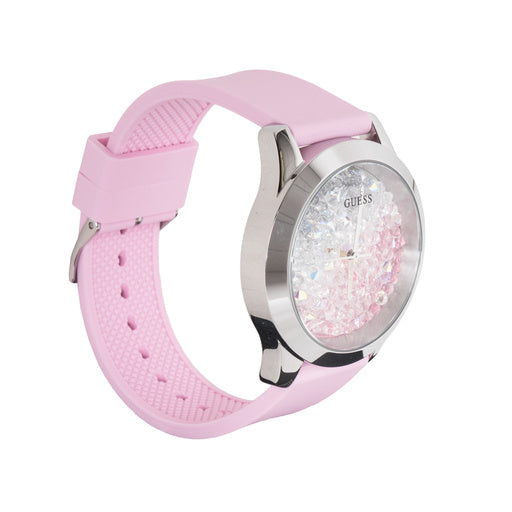 Guess Crush Crystals Silver Dial Pink Rubber Strap Watch for Women - W1223L1 Buy Now By Guess