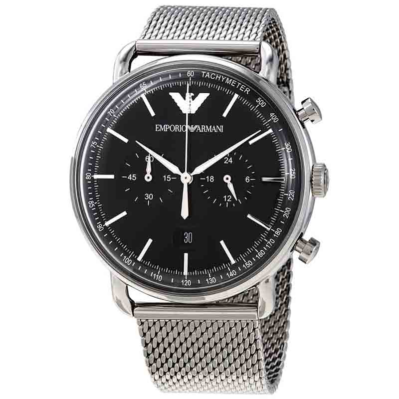 Emporio Armani Chronograph Black Dial Silver Mesh Bracelet Watch For Men - AR11104 Buy Now By Emporio Armani