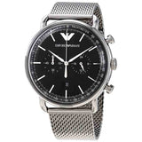 Emporio Armani Chronograph Black Dial Silver Mesh Bracelet Watch For Men - AR11104 Buy Now By Emporio Armani