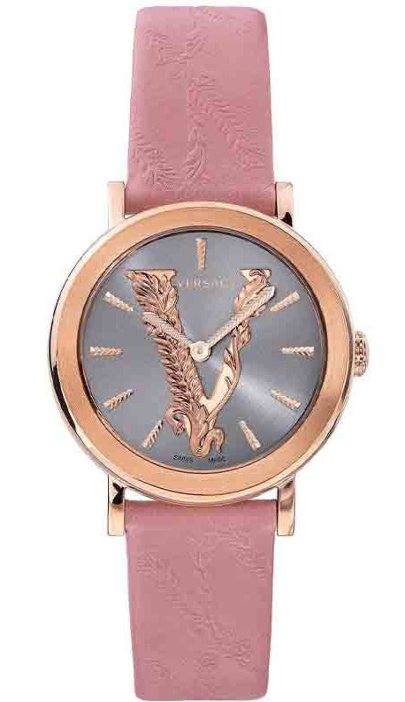 Versace Virtus Quartz Grey Dial Pink Leather Strap Watch for Women - VEHC00319 Buy Now By Versace