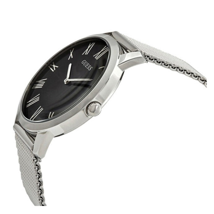 Guess Analog Black Dial Silver Mesh Bracelet Watch for Men - W1263G1 Buy Now By Guess