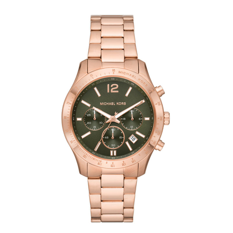 Michael Kors Berkley Chronograph Green Dial Rose Gold Steel Strap Watch For Women - MK7412 Buy Now By Michael Kors