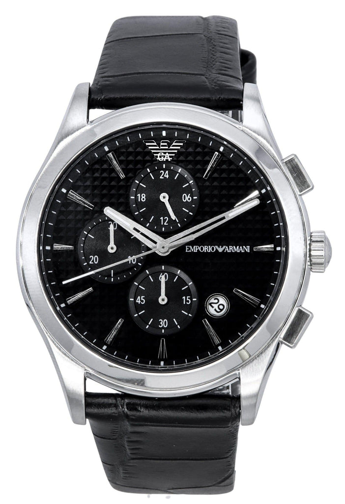 Emporio Armani Paolo Chronograph Black Dial Black Leather Strap Watch For Men - AR11530 Buy Now By Emporio Armani