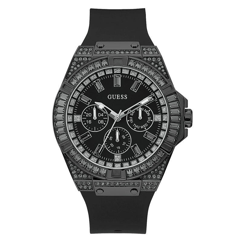 Guess Zeus Multifunction Crystals Black Dial Black Silicone Strap Watch For Men - GW0208G5 Buy Now By Guess