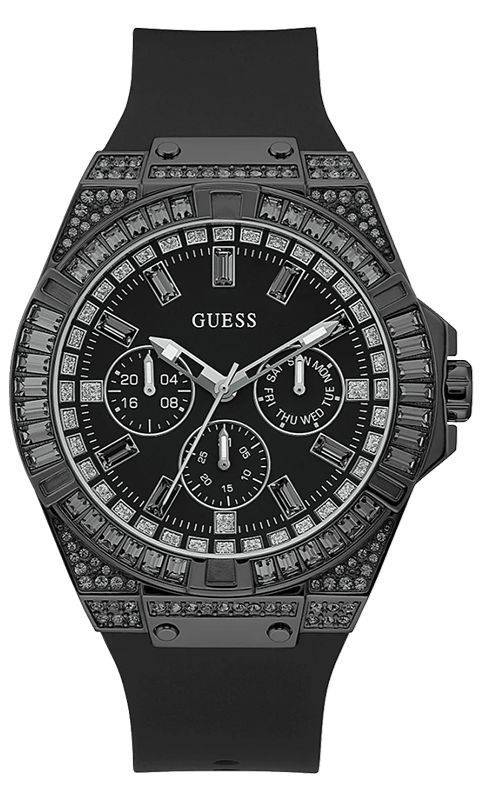 Guess Zeus Multifunction Crystals Black Dial Black Silicone Strap Watch For Men - GW0208G5 Buy Now By Guess