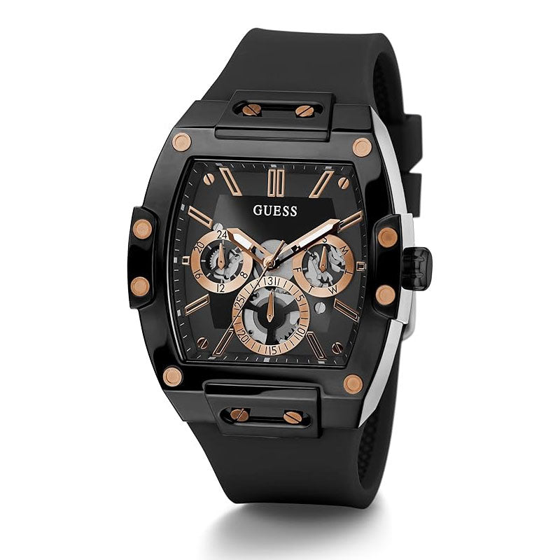 Guess Phoenix Multifunction Black Dial Black Silicone Strap Watch For Men - GW0203G8 Buy Now By Guess