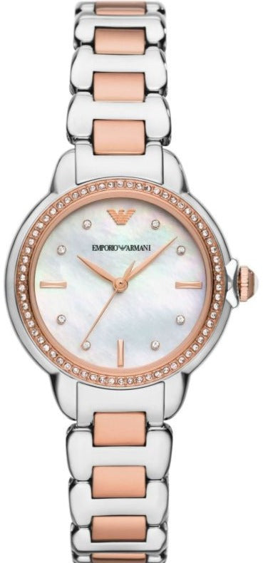 Emporio Armani Three Hand Quartz Mother of Pearl Dial Two Tone Steel Strap Watch For Women - AR11569 Buy Now By Emporio Armani