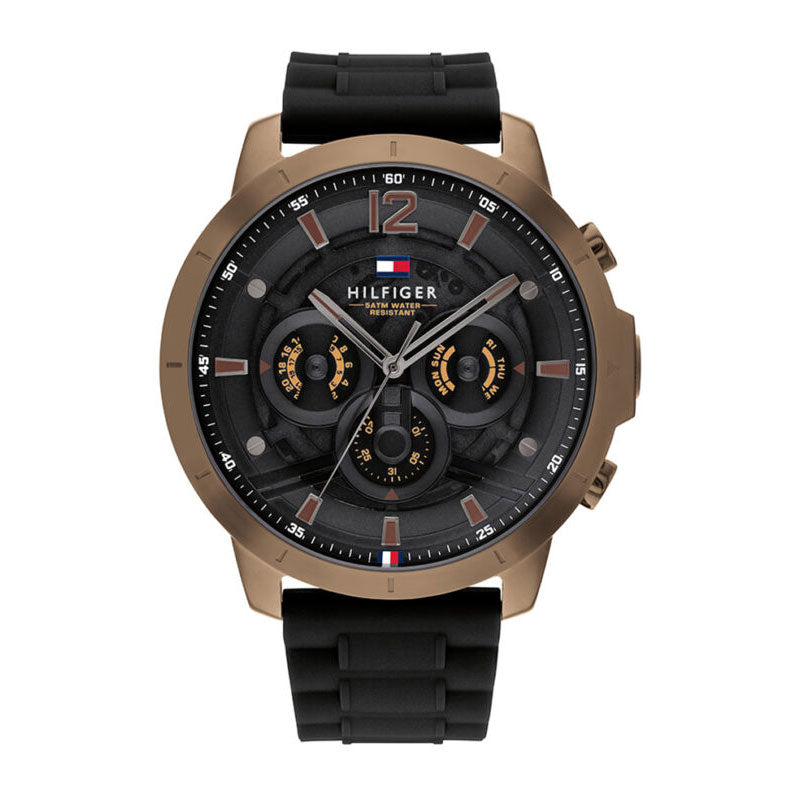Tommy Hilfiger Luca Chronograph Black Dial Black Rubber Strap Watch For Men - 1710491 Buy Now By Tommy Hilfiger