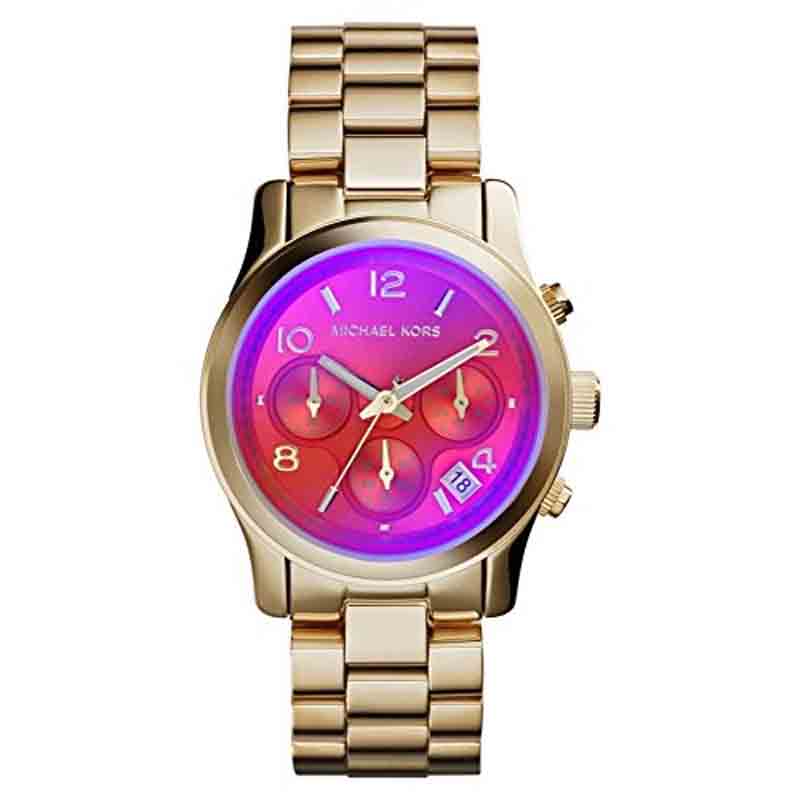 Michael Kors Runway Iridescent Pink Dial Gold Steel Strap Watch for Women - MK5939 Buy Now By Michael Kors