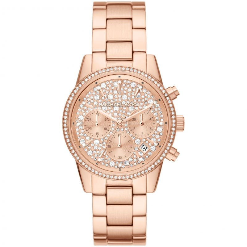 Michael Kors Ritz Chronograph Rose Gold Dial Rose Gold Steel Strap Watch For Women - MK7302 Buy Now By Michael Kors