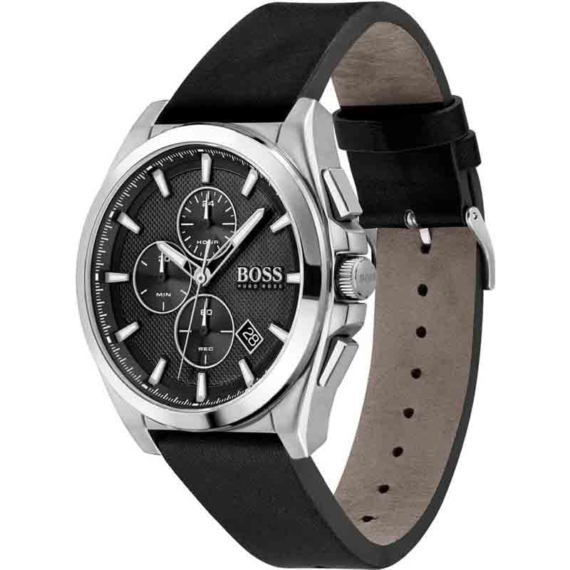 Hugo Boss Grandmaster Chronograph Black Dial Black Leather Strap Watch for Men - 1513881 Buy Now By Hugo Boss