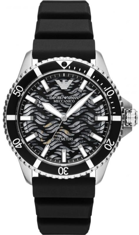 Emporio Armani Meccanico Automatic Black Dial Black Silicone Strap Watch For Men - AR60062 Buy Now By Emporio Armani
