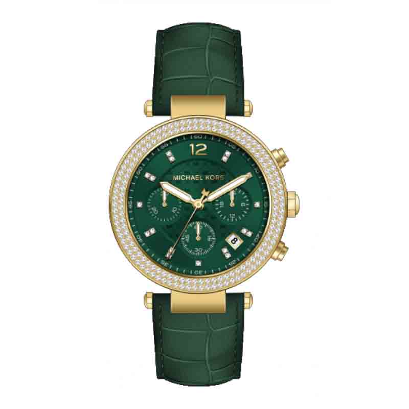 Michael Kors Parker Chronograph Green Dial Green Leather Strap Watch For Women - MK6985 Buy Now By Michael Kors