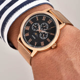Guess Delancy Black Dial Rose Gold Mesh Bracelet Watch for Men - W0871G5 Buy Now By Guess