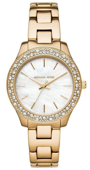 Michael Kors Liliane Mother of Pearl White Dial Gold Steel Strap Watch For Women - MK4555 Buy Now By Michael Kors