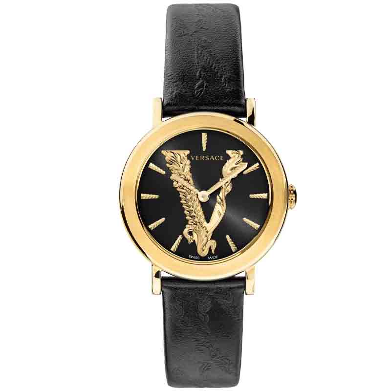 Versace Virtus Quartz Black Dial Black Leather Strap Watch for Women - VEHC00119 Buy Now By Versace
