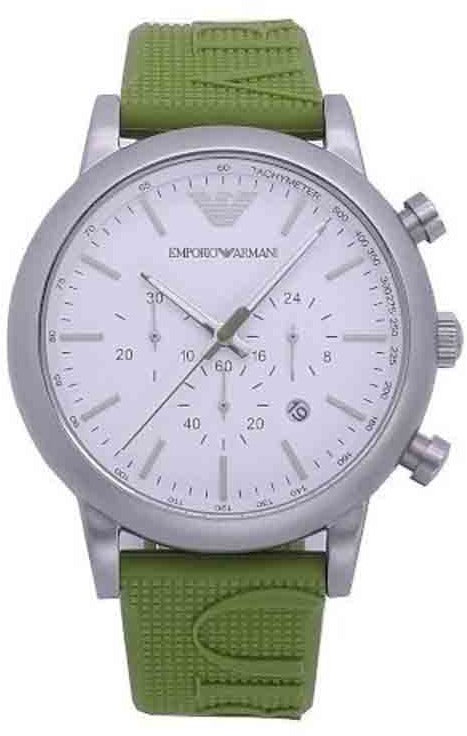 Emporio Armani Chronograph White Dial Green Rubber Strap Watch For Men - AR11022 Buy Now By Emporio Armani