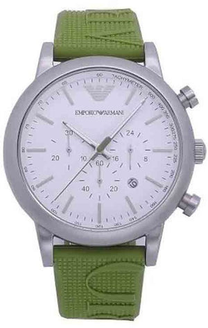 Emporio Armani Chronograph White Dial Green Rubber Strap Watch For Men - AR11022 Buy Now By Emporio Armani