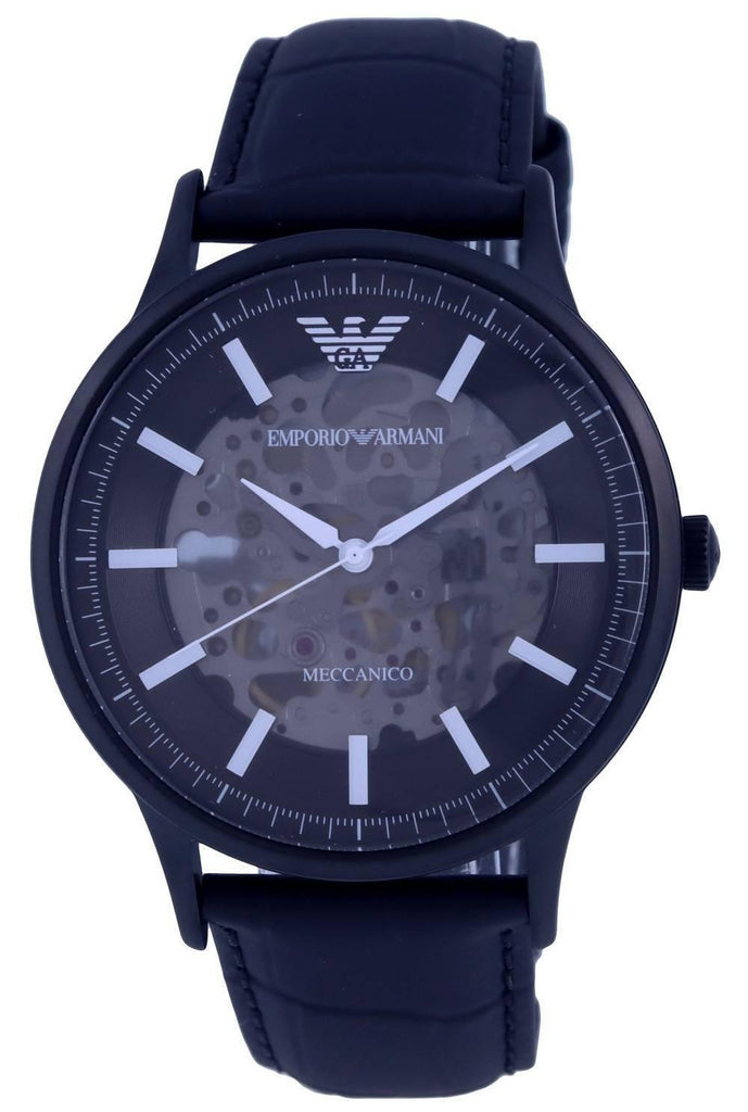 Emporio Armani Meccanico Automatic Black Dial Black Leather Strap Watch For Men - AR60042 Buy Now By Emporio Armani