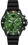 Emporio Armani Diver Chronograph Quartz Green Dial Black Silicon Strap Watch For Men - AR11463 Buy Now By Emporio Armani
