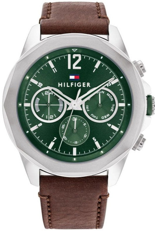 Tommy Hilfiger Lars Chronograph Green Dial Brown Leather Strap Watch For Men - 1792064 Buy Now By Tommy Hilfiger