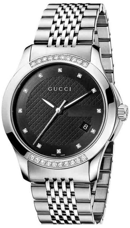 Gucci G Timeless Diamonds Black Dial Silver Steel Strap Watch For Women - YA126408 Buy Now By Gucci