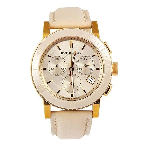 Burberry The City Chronograph Rose Gold Dial Beige Leather Strap Watch For Women - BU9702 Buy Now By Burberry