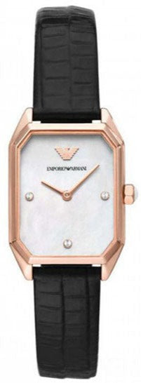 Emporio Armani Gioia Quartz Mother of Pearl Dial Black Leather Strap Watch For Women - AR11390 Buy Now By Emporio Armani