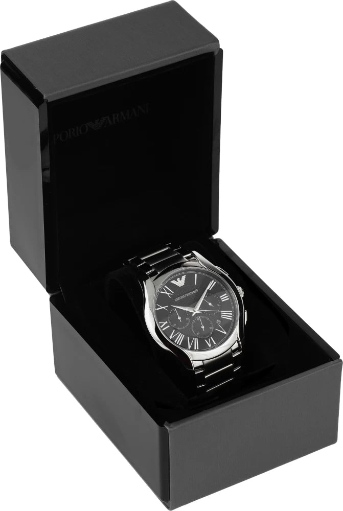 Emporio Armani Valente Chronograph Quartz Black Dial Silver Steel Strap Watch For Men - AR11083