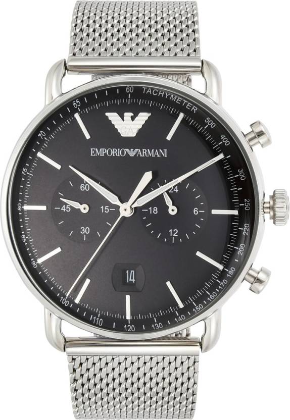 Emporio Armani Chronograph Black Dial Silver Mesh Bracelet Watch For Men - AR11104 Buy Now By Emporio Armani
